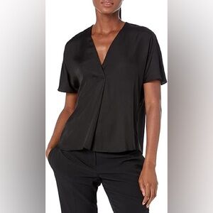 Vince Women's Short Sleeve V-Neck Blouse Black XS
